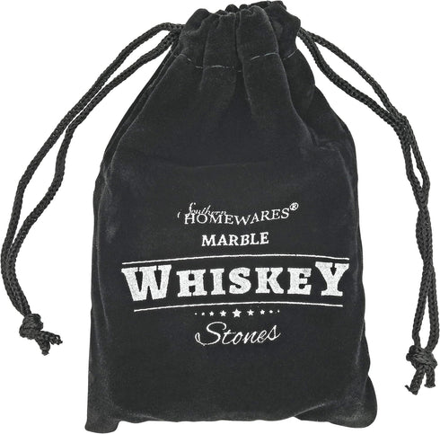 Marble Whiskey Stones - Natural Reusable Chilling Rocks for Whiskey & Bourbon, Silver Finish