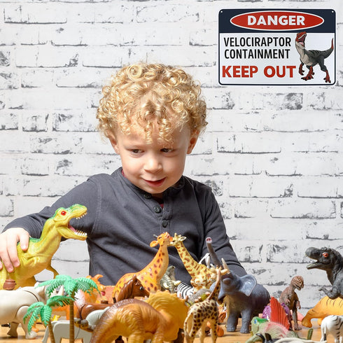Venicor Velociraptor Dinosaur Sign Decor, 8 x 12 Inches Aluminum Raptor Dinosaur Room Decor for Boys Kids