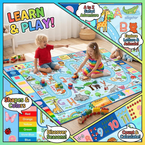 3x5, ABC Rug with Alphabet Animals Numbers Shapes, Kids Rugs for Playroom Non Slip Educational Area Rug for Bedroom