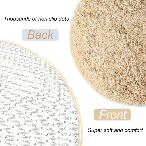 2.6' 5.3', LOCHAS Bedroom Rug x Beige Fluffy Shaggy Area Rug for Bedroom Bedside, Soft Oval Throw Rugs Carpet for Kids