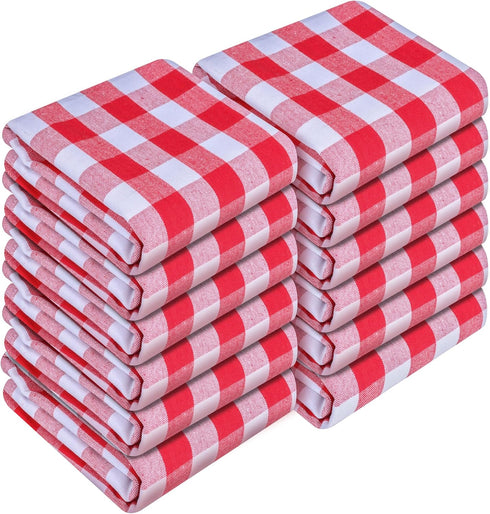 Gingham Check Kitchen Towels 12 Pack, 18"x26", 100% Cotton, Super Absorbent &