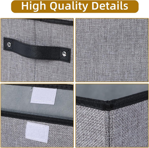 Fabric Storage Boxes - Storage Baskets for Shelves with Lids, Decorative Linen Closet Organizers Boxes, Small, Gray