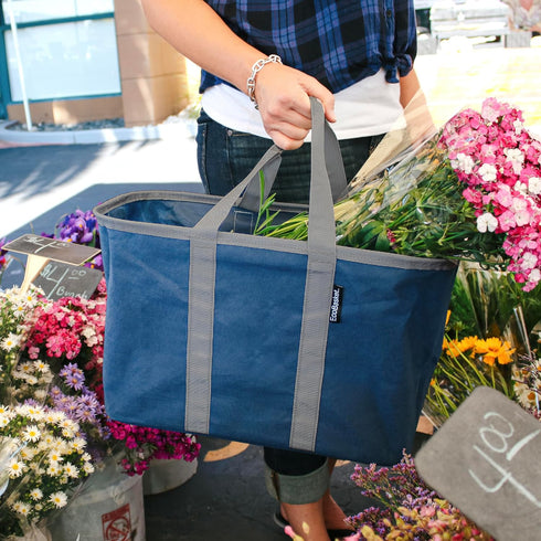 CleverMade 30L 3 Pack 30 lb EcoBasket Collapsible Tote Basket Reusable Grocery Tote That Stands Upright, Foldable