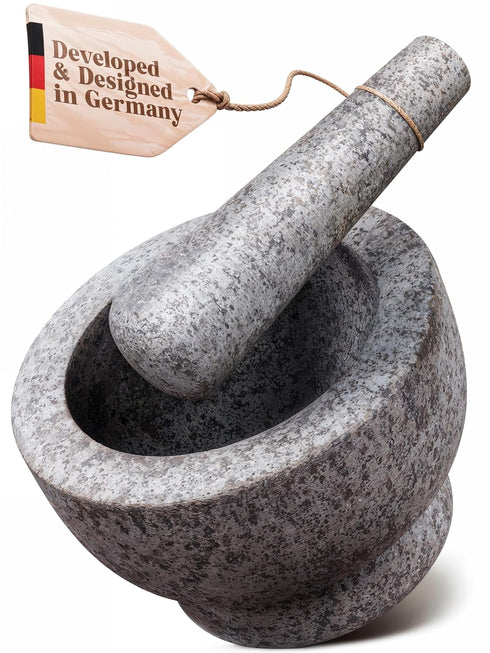 Set 6 Inch 2 ChefSofi Mortar and Pestle - - Cup Capacity - Unpolished Heavy Granite for Enhanced Performance