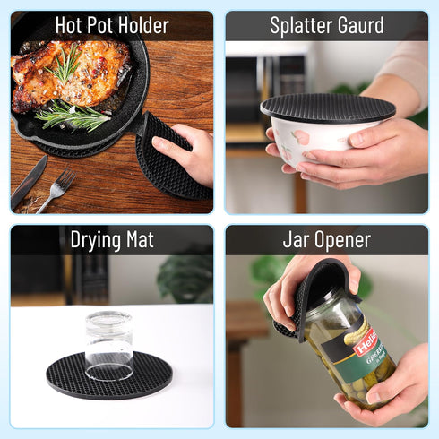 BTaT Silicone Trivet Mats, 2 Pack, Black, Round Silicone Hot Pads for Kitchen, Trivets for Hot Pots and Pans