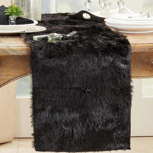 Faux Fur Design Table Runner, 15"x72", in Black