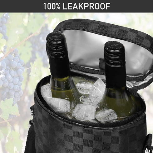 opux 2 Bottle Wine Tote Carrier, Insulated Leakproof Cooler Bag for Travel, Picnic, Black