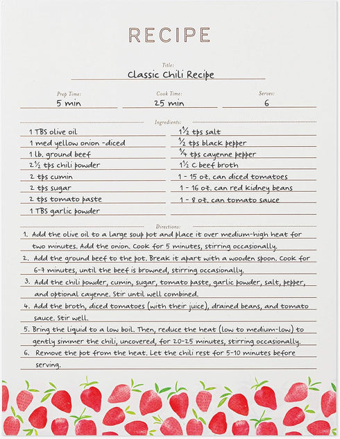 Jot & Mark Recipe Card Paper Full Page 8.5x11 with Crystal Clear Protectors for 3 Ring Binder, 30 Count