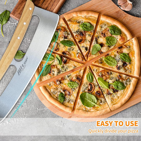 ALLTOP Pizza Cutter Rocker, High Performance Stainless Steel Slicer Blade with Wooden Handle, Kitchen Tool