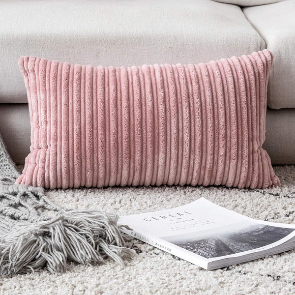 UGASA Velvet Pillow Covers Soft Striped Decorative Throw Cushion Case with Hidden Zipper for Valentine's Day Couch