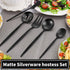 Matte Black 5-Piece Serving Silverware Set, Round Shared Stainless Steel Utensils, Satin Finish, Dishwasher Safe