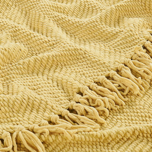 Home Soft Things Yellow Throw Blanket, Knitted Tweed Throw 50'' x 60'', Super Soft Cozy Warm