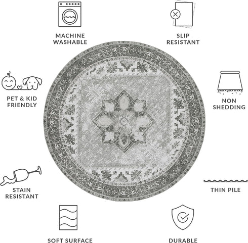 3' (TSN102F) SAFAVIEH Washable Rug Tucson Collection - Round, Dark Sage & Ivory, Slip Resistant & Easy to Clean, Ideal