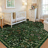 57 Dark Green Washable Floral Area Rug,Vintage Boho Soft Low-Pile Living Room Rugs, Stain Resistant Botanical Non-Slip