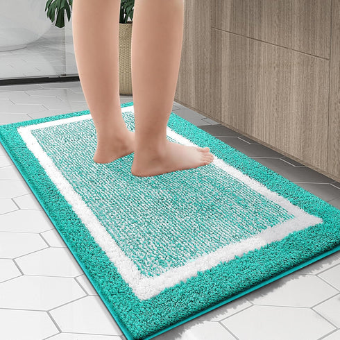 OLANLY Bathroom Rugs 30x20, Extra Soft Microfiber Bath Mat, Non-Slip, Quick Dry, Machine Washable, Green and White
