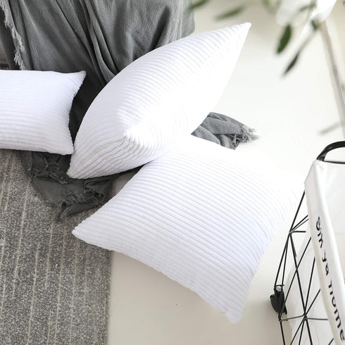 Home Brilliant Oblong Throw Pillow Covers 12x20 Striped Corduroy Rectangle for Spring Decor, Pure White