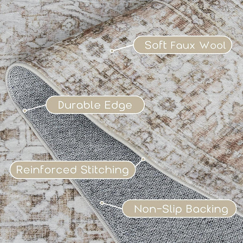 Boho Kitchen Rug Washable, 2x3 Non-Slip Farmhouse Neutral Small Area Rug for Bathroom Bedroom Indoor Entrway
