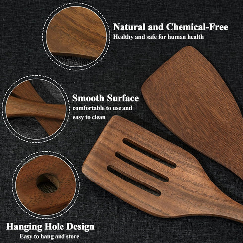 Wooden Spatula for Cooking 12 Inches, Wood Spatula Slotted and Angled Solid Turner Cooking Utensils for Nonstick Cookware, Kitchen Spatula for Fish, Eggs, Pancakes, 2 Pack by Thimmamma