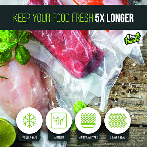 Vac Fresh Food Vacuum Sealer Rolls, 11" x 50', 3.5mil Embossed Food Storage Bags