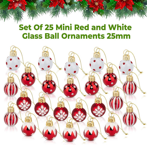 1 Inch Mini Red & White Peppermint Glass Ball Christmas Ornaments, Set of 25, Rustic Decorations for Trees