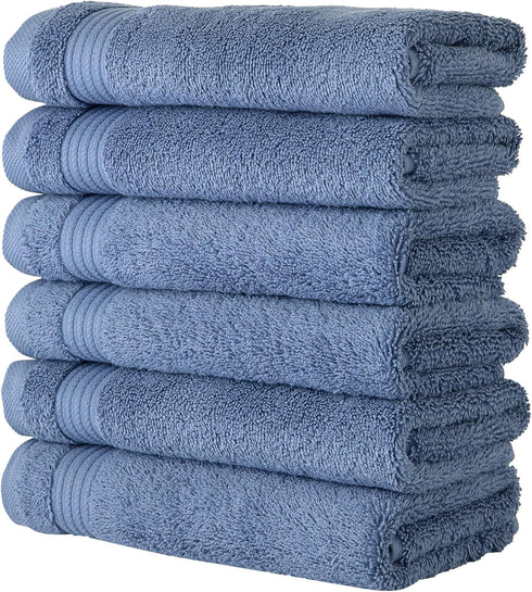 6 Set, 100% 16"x27"(Blue) Classic Turkish Towels CTT - Premium Piece Hand Towels Turkish Cotton, Quick Dry & Comfy
