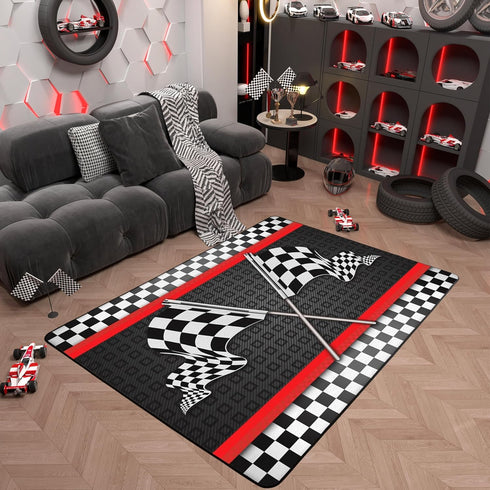 Boys Race Car Play Mat,Kids Play Rugs,Kid Playroom Carpet with Rubber Backing,Kids