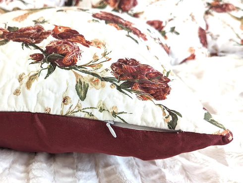 Tache Floral Red White Euro Sham, 26 inch Quilted 1pc Rose Garden Hummingbirds Microfiber Square Pillow Cover