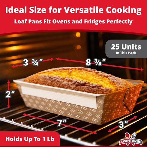 Chef-Grade Elegant 1Lb Paper Loaf Pans, 25 Pk Disposable Bakeable Kraft Pan for Baking Bread, Cake, Sweets