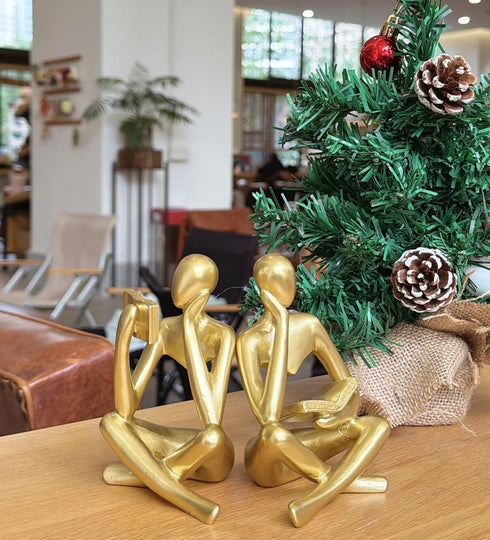 Set 2, Prettidecor Thinker Statue of Abstract Art Reading Sculpture Figurine, Modern Aesthetic Home Decoration