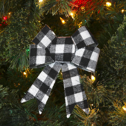 12-Pack Iconikal Black Gingham Decorative Bows, 5 x 7 inches (White Buffalo Plaid)
