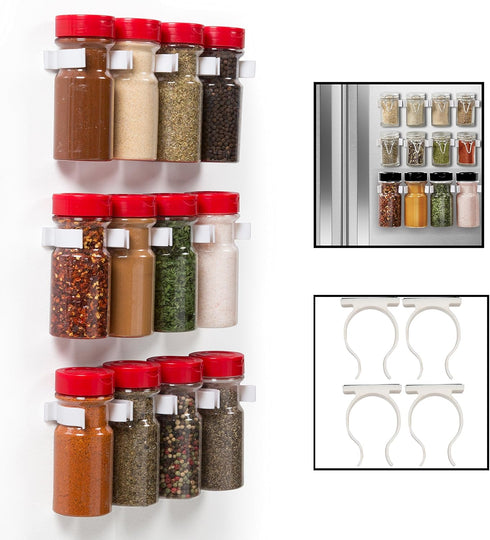 Good Cooking Set of 4 Universal Magnetic Spice Rack Gripper Clips - Easily Organize Dispensers, No Screws Needed