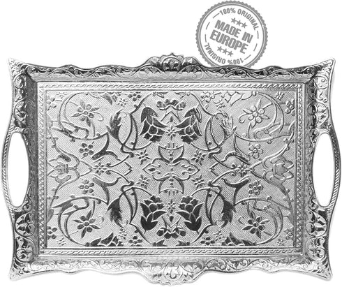 Crystalia Fancy Ottoman Serving Trays, Elegance Metal Turkish Trays for Beverage Serving,