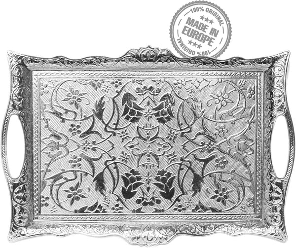 Crystalia Fancy Ottoman Serving Trays, Elegance Metal Turkish Trays for Beverage Serving,