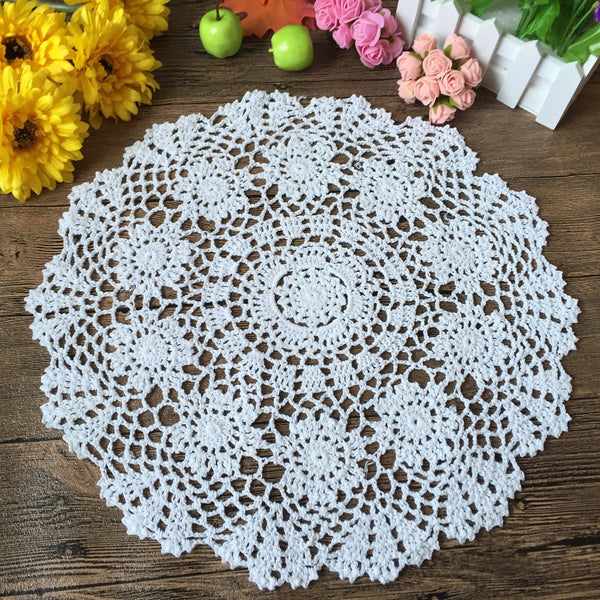 Laivigo New Handmade Crochet Lace Round Table Cloth Doilies - 16 Inch, White