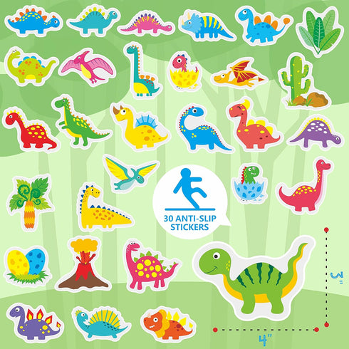 Hebayy 30 Non Slip Bathtub Stickers with Dinosaur Design, Waterproof Anti Skid for Shower and Bathtub