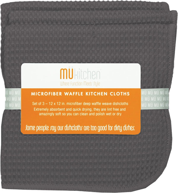 MÜkitchen Waffle Microfiber Cloth - Set of 3, Durable & Super Absorbent for Cleaning & Drying