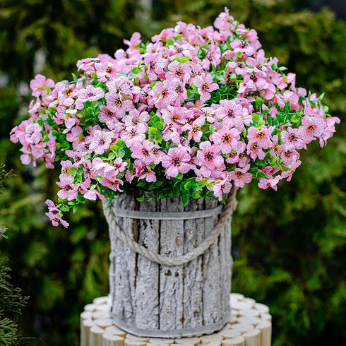 Artificial Flowers for Outdoors, 16 Bundles Faux Boxwood Greenery, No Fade Plastic Shrubs for Home Garden Decor (Pink)