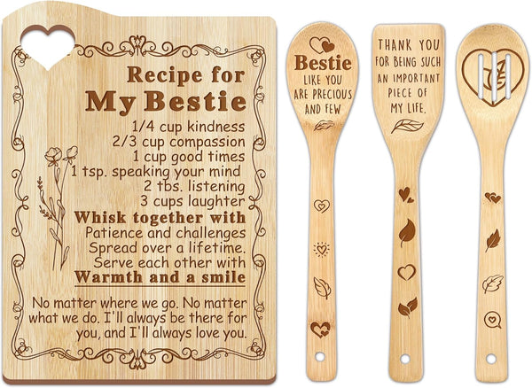Cocomong Engraved Bamboo Cutting Board with Utensil, Best Gifts for Friends, Mothers Day