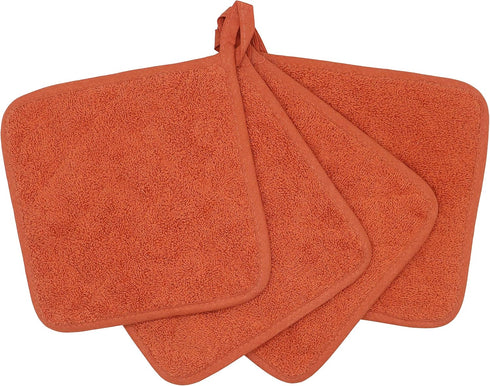 Cotton Pot Holders, Machine Washable Heat Resistant Everyday Kitchen Basic Terry Pot Holder Set of 4 (Orange)