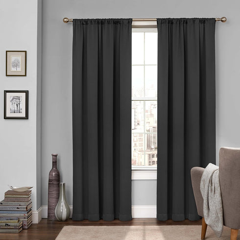 ECLIPSE Tricia Modern Thermal Rod Pocket Window Curtains for Bedroom (2 Panels), 26"W x 63"L, Black