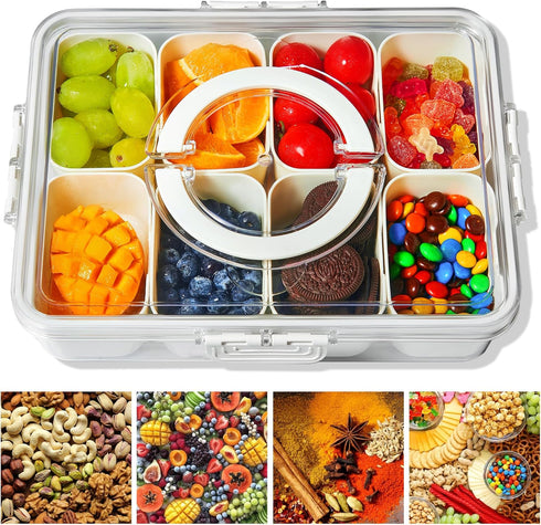 Snackle Box Container with Lid and Handle, Divided Serving Platters for Portable Snacks, Candy, Fruit