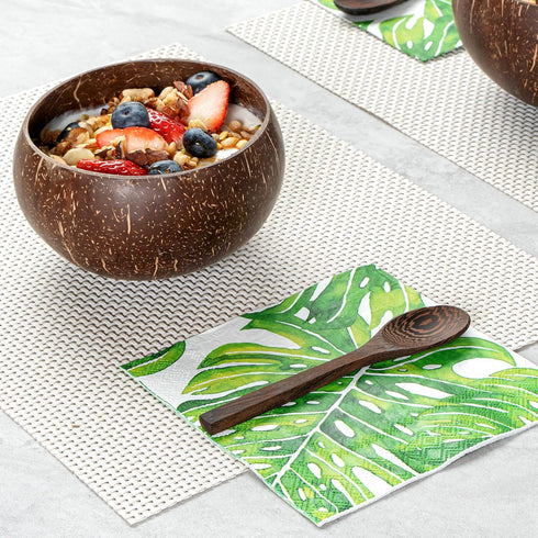 Restaurantware Coco Casa 6.3 Inch Serving Spoon - Durable Greaseproof Wooden Spoon for Hot and Cold Foods
