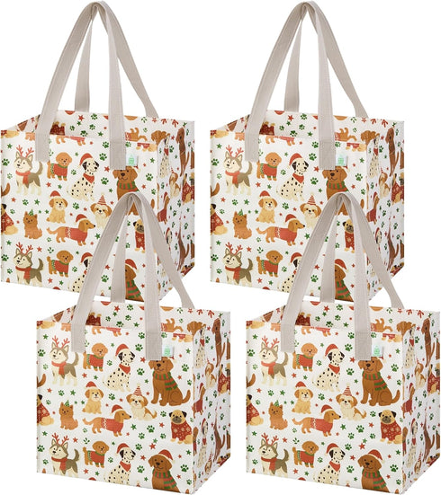 VENO 4 Pack Cute Dog Reusable Grocery Bags, Heavy-Duty Shopping Bags with Handles,