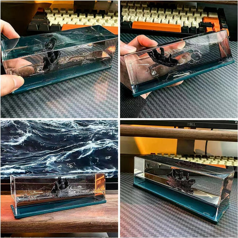 LETINE Black Pearl Pirate Ship in a Bottle - Boat in a Box Liquid Wave Fluid Drift Bottle Black Pearl Pirate Model Ship