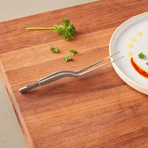 Mercer Culinary 6-1/2 Inch Precision Plus Chef Plating Tong, Offset, 18-8 Stainless Steel