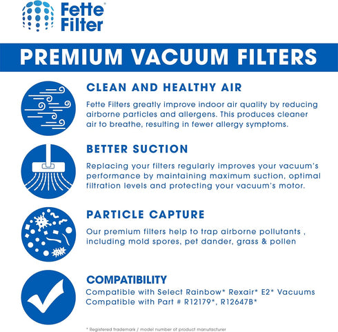 Fette Filter, Vacuum Filter Compatible with Rainbow R12179, R12647B, R10520, E2 Black, Pack of 1