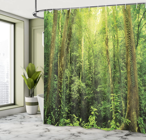Ambesonne Shower Curtain Set, Rainforest Decorations, 69W X 70L inches, Green, Bathroom Accessories