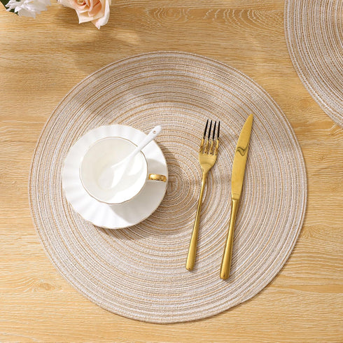 SHACOS 15 Inch Round Braided Placemats, Set of 6, Non-Slip Heat Resistant, Beige