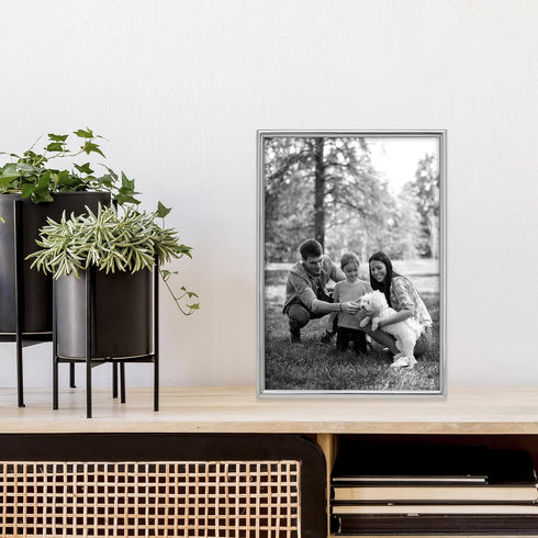 4x6 Siena Slim Crackled Silver Picture Frame, Tarnish Resistant Finish, Perfect Photo Frame for any End Table