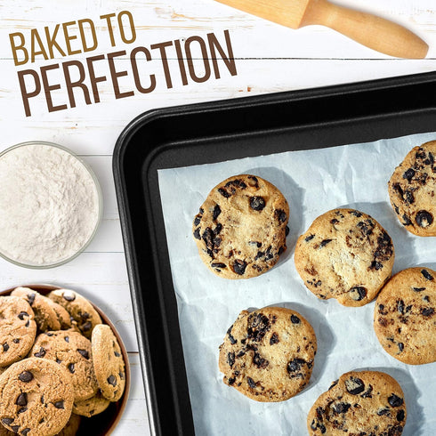 NutriChef Non-Stick Baking Sheet Pan Set, 2-Piece Premium Large & Medium Size Baking Trays, Stackable & Durable, Black